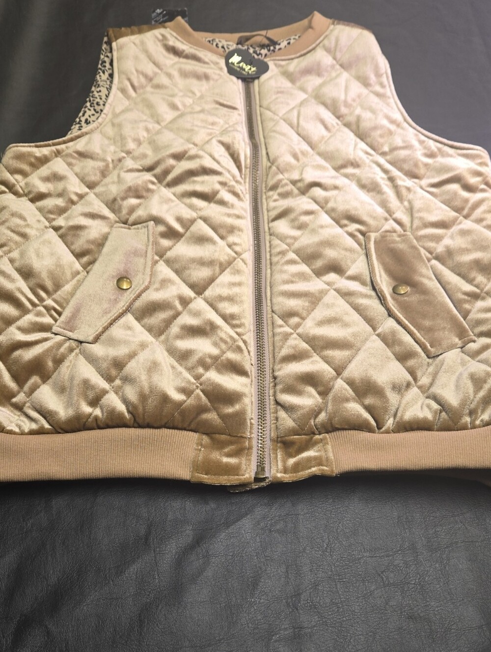Quilted Velvet Sleeveless Jacket in Tan
